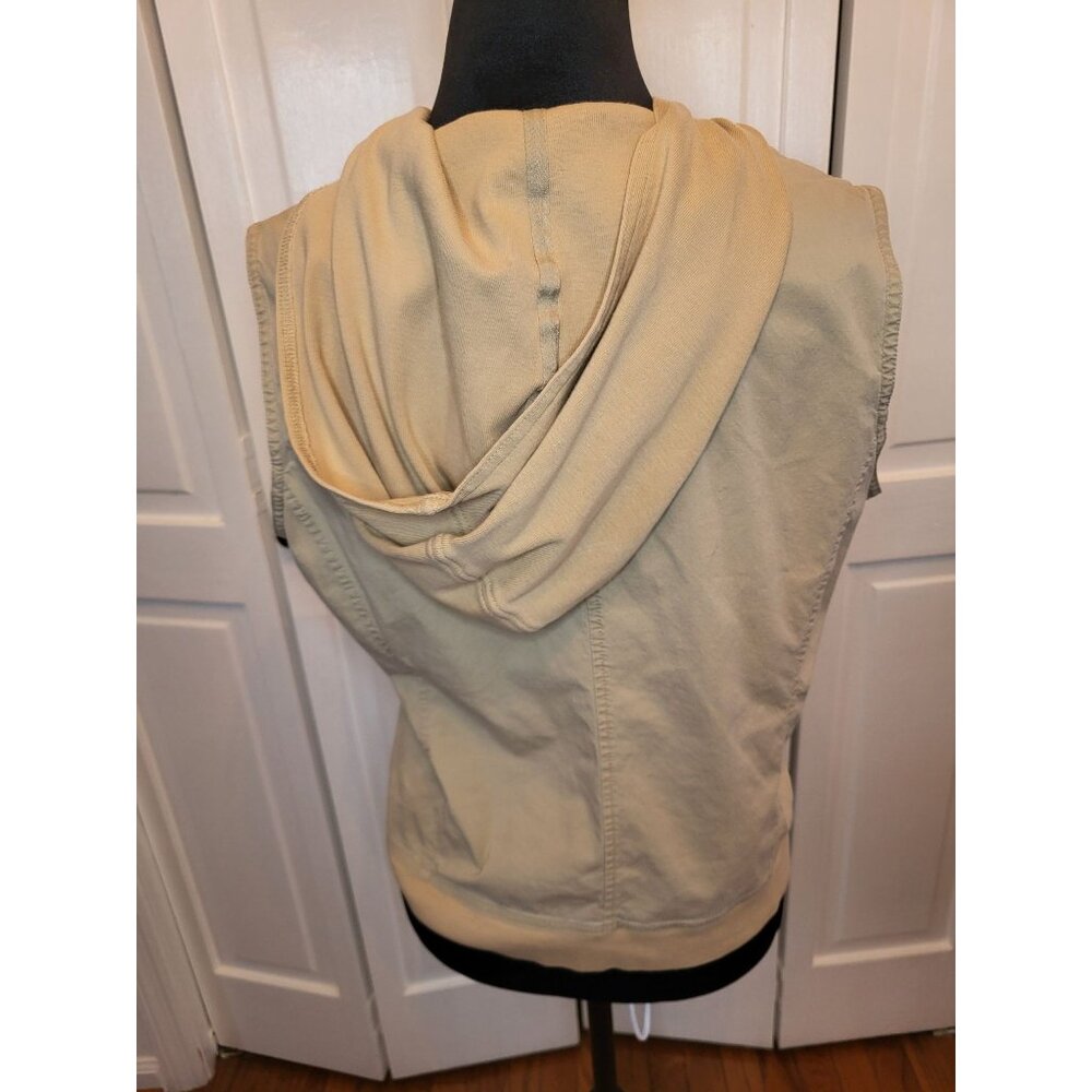 New York & Company Khaki Hooded Zip Up Vest L Y2K Streetwear Sporty Preppy Retro - Picture 2 of 9